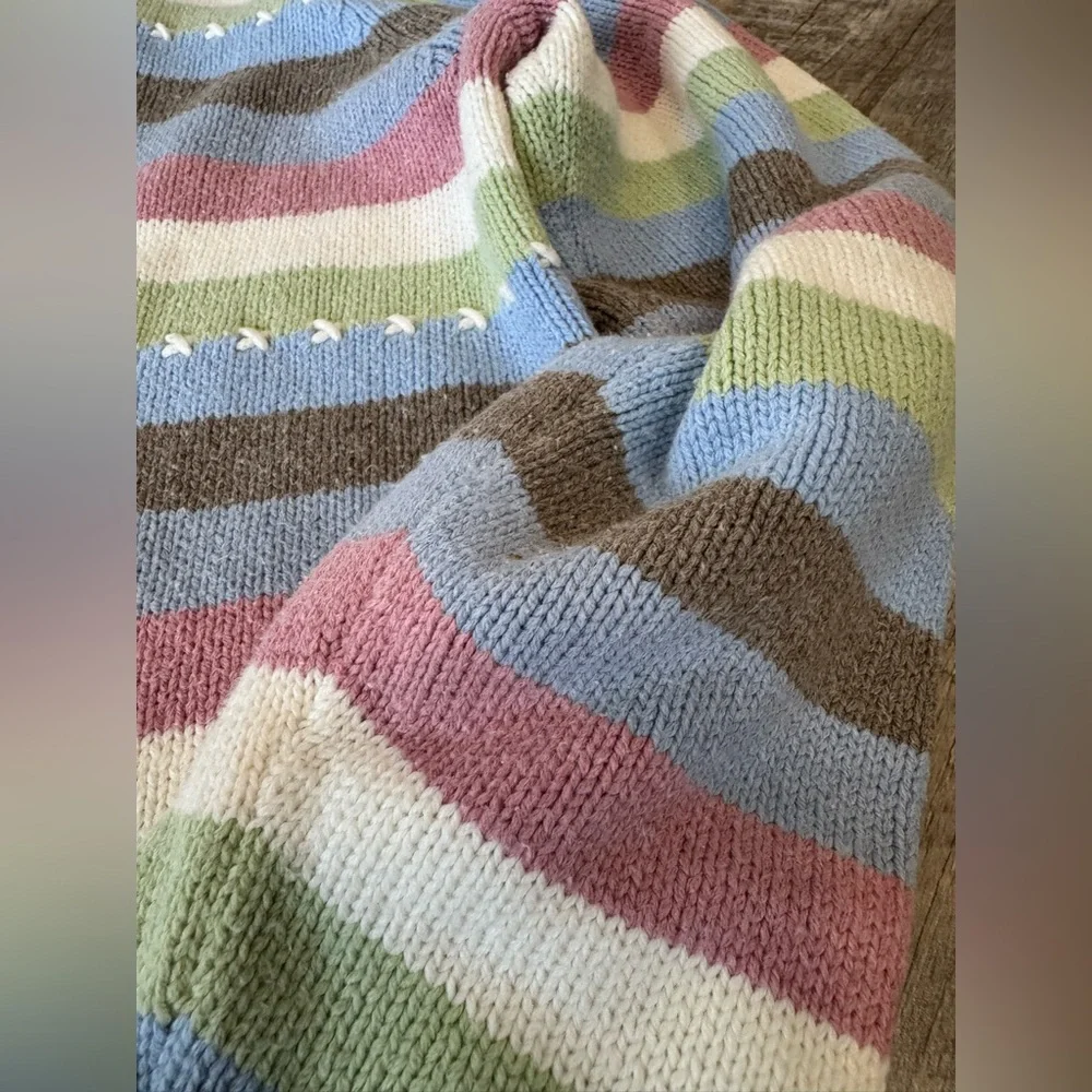 Crazy Horse Spring Shades Striped Knit Sweater,Hooded Zip Up, Cute Detail - Picture 6 of 11